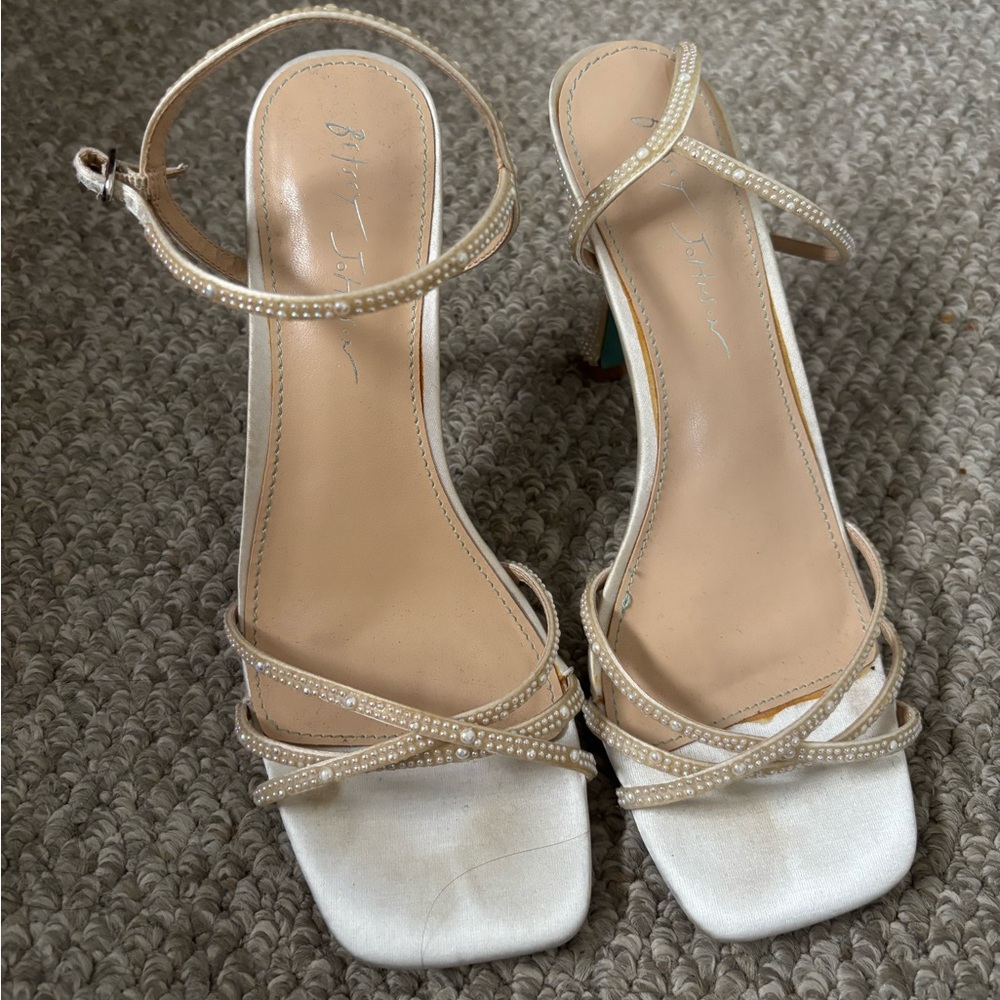 BETSEY JOHNSON Beige Pearl-Strap Women's Heeled Sandals